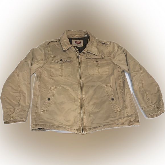 Levi's Insulated Rugged Khaki Insulated Zip-Up Work Casual Jacket L Distressed - Picture 1 of 16